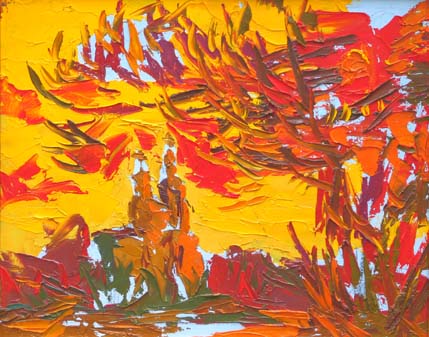 Avril. Troyekourovo. Ciel jaune au soleil couchant.