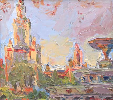 La fontaine devant l'Université de Moscou. Mois de mai.