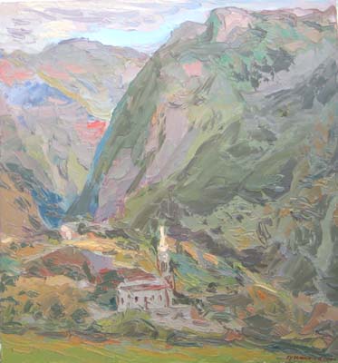Paysage avec une église à Orcières.