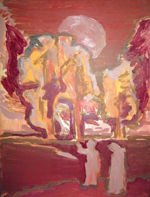 « Sur le chemin de Mourom se dressaient trois pins... » Le soleil au-dessus des arbres dorés.