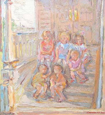 Les enfants sur le perron. Les enfants sur le perron.