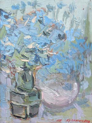 Bleuets dans un vase.