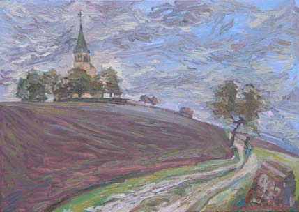 L'automne. Le chemin vers l'église Sainte-Radegonde à Cognat-Lyonne.