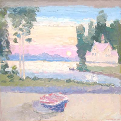 Tableau populaire et képi sur un banc (triptyque).