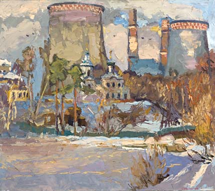 Journée ensoleillée en janvier. Paysage à Otchakovo. Moscou.