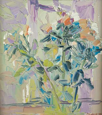 Fleurs au bord de la fenêtre. Août.